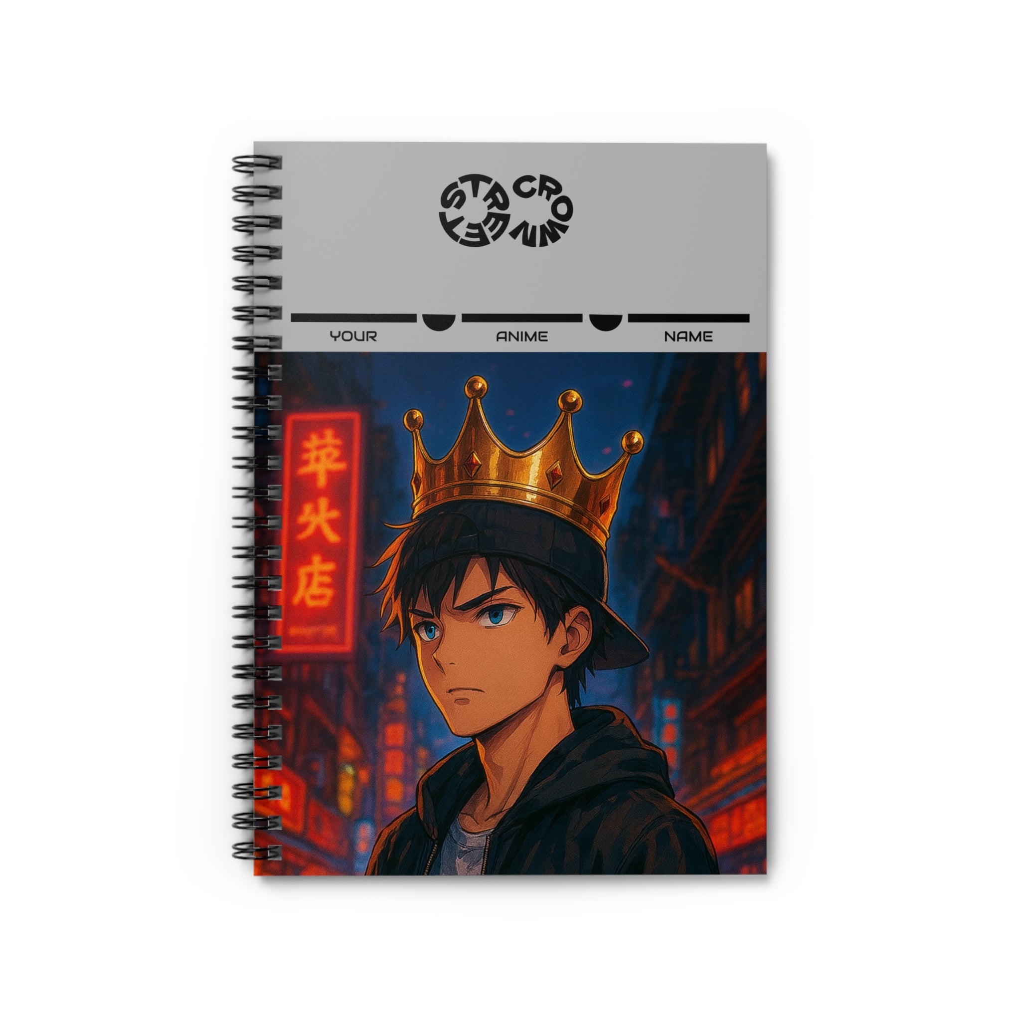 Street Crown Anime - Inspired Spiral Notebook - Customizable Cover, Perfect for Students, Artists, Journaling, Sketching, Gift for Anime Lovers