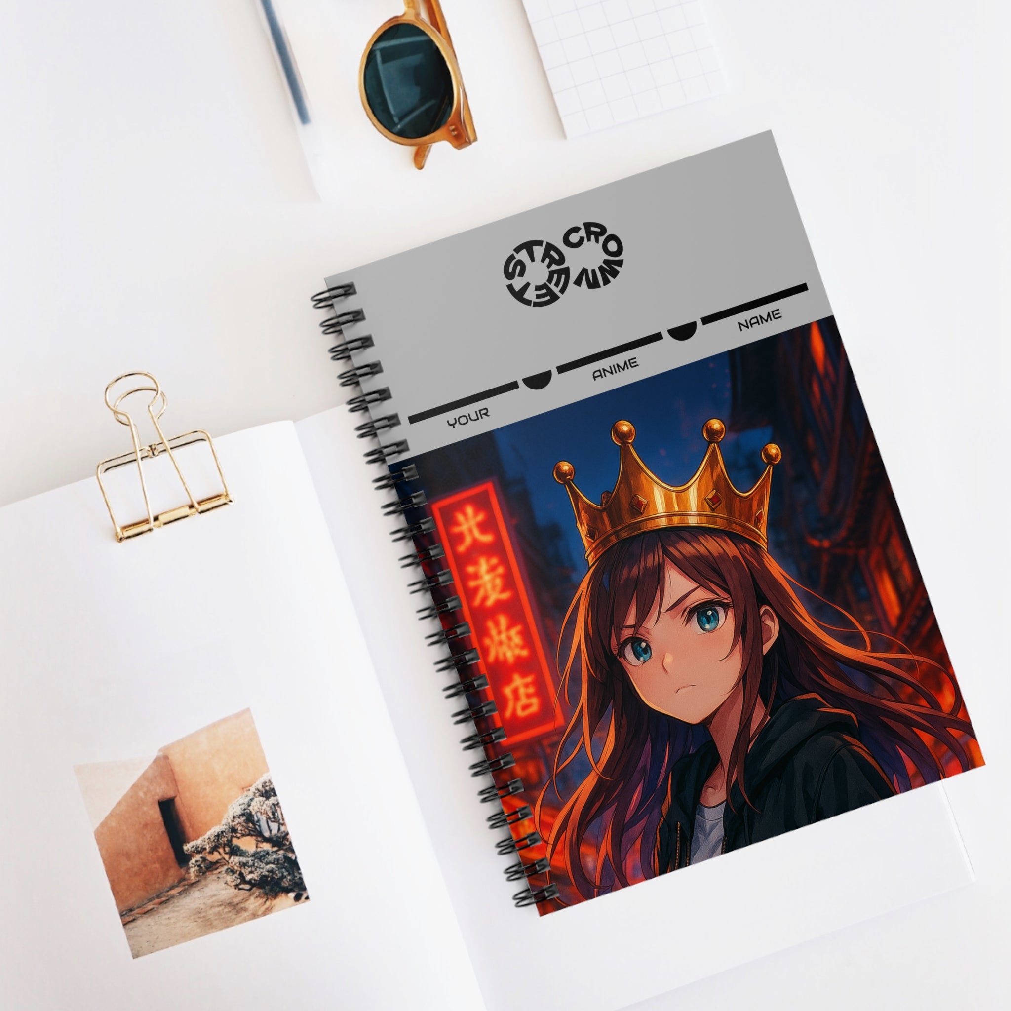 Street Crown Anime - Inspired Spiral Notebook - Customizable Cover, Perfect for Students, Artists, Journaling, Sketching, Gift for Anime Lovers