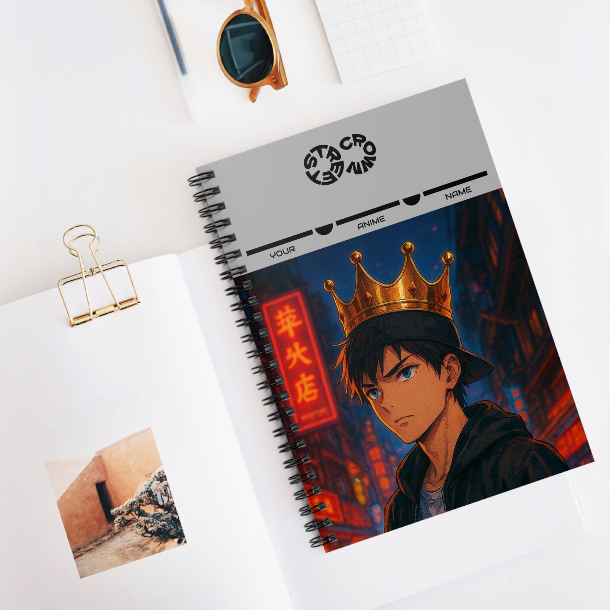 Street Crown Anime - Inspired Spiral Notebook - Customizable Cover, Perfect for Students, Artists, Journaling, Sketching, Gift for Anime Lovers