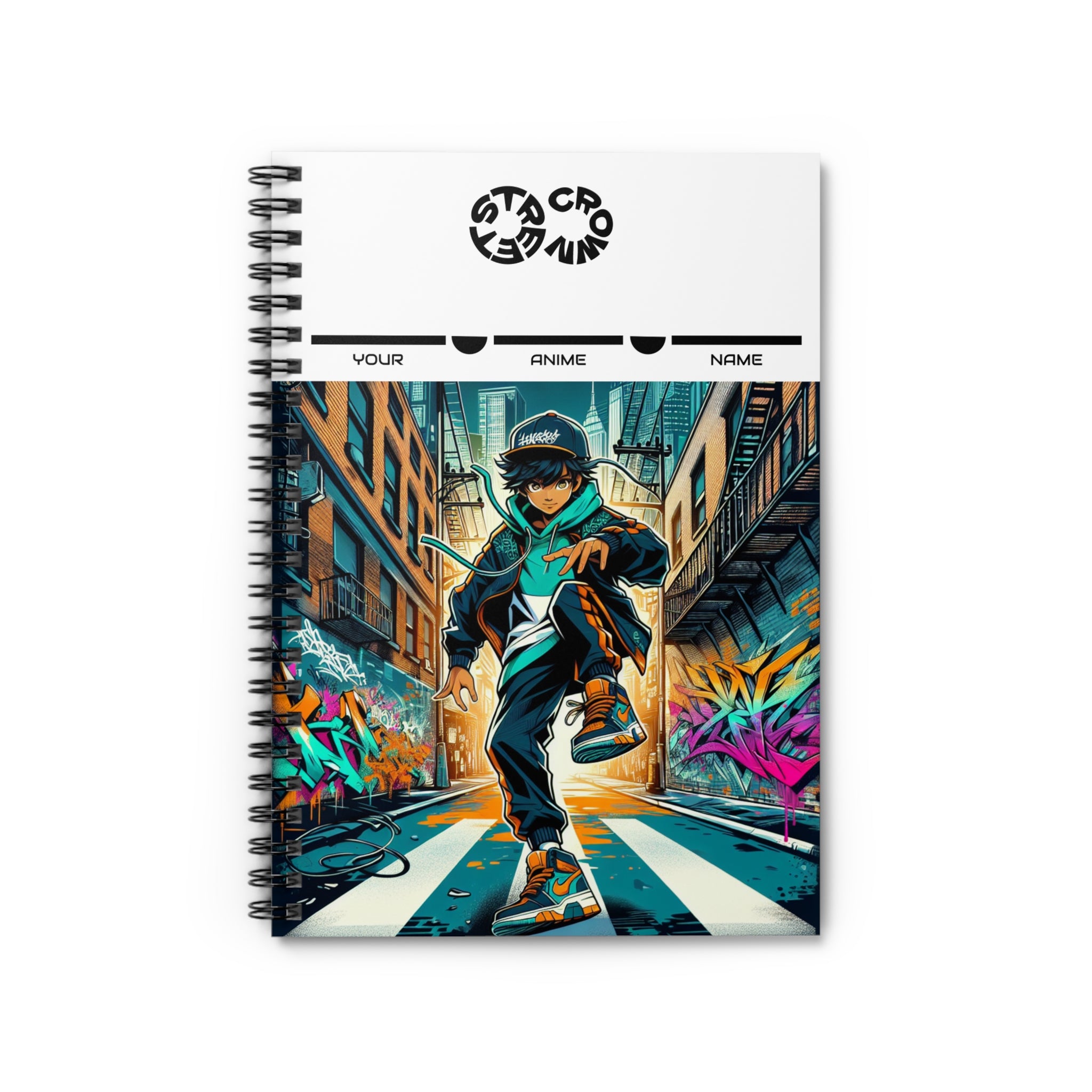 Street Crown Anime-Inspired Spiral Notebook - Customizable Cover, Perfect for Students, Artists, Journaling, Sketching, Gift for Anime Lovers