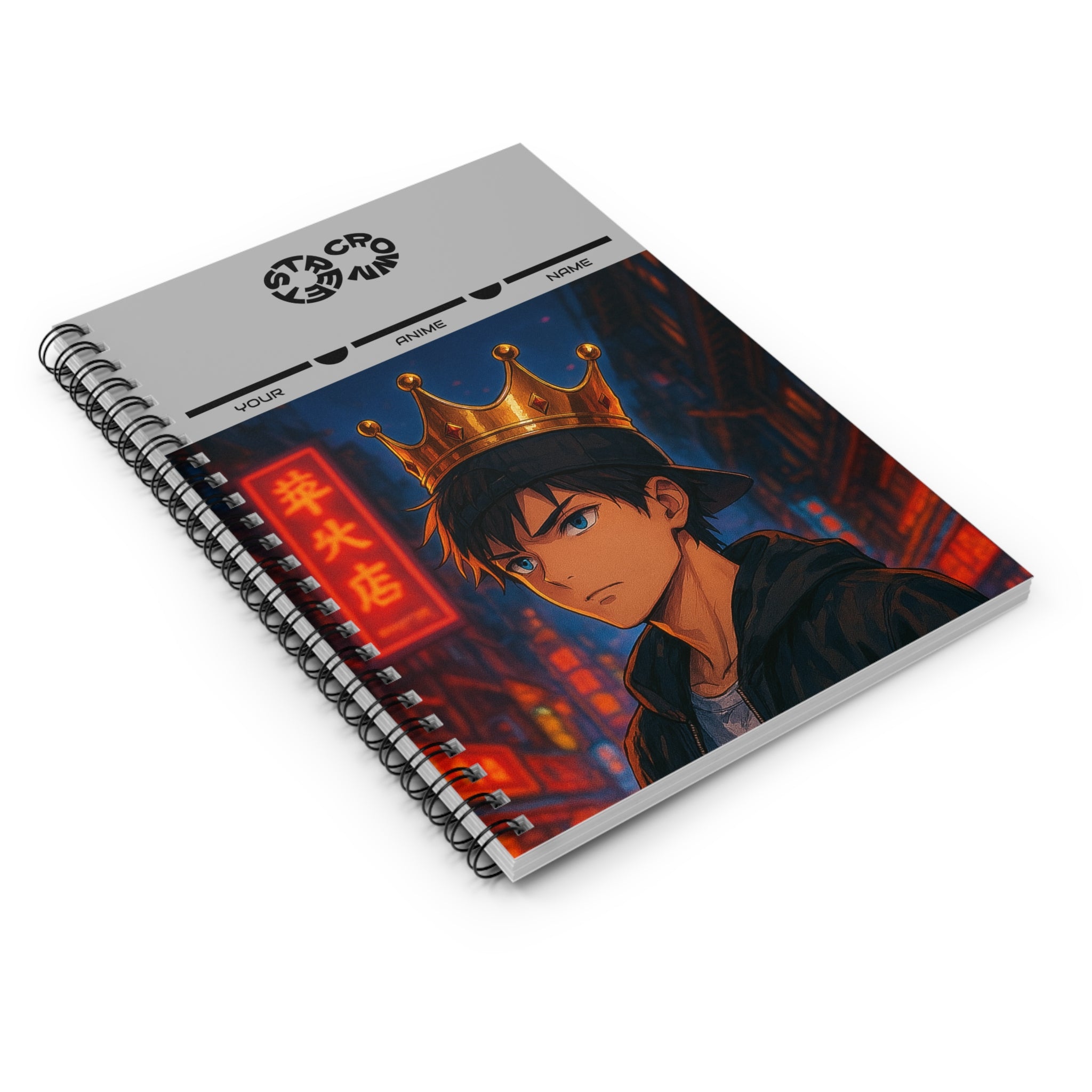 Street Crown Anime - Inspired Spiral Notebook - Customizable Cover, Perfect for Students, Artists, Journaling, Sketching, Gift for Anime Lovers