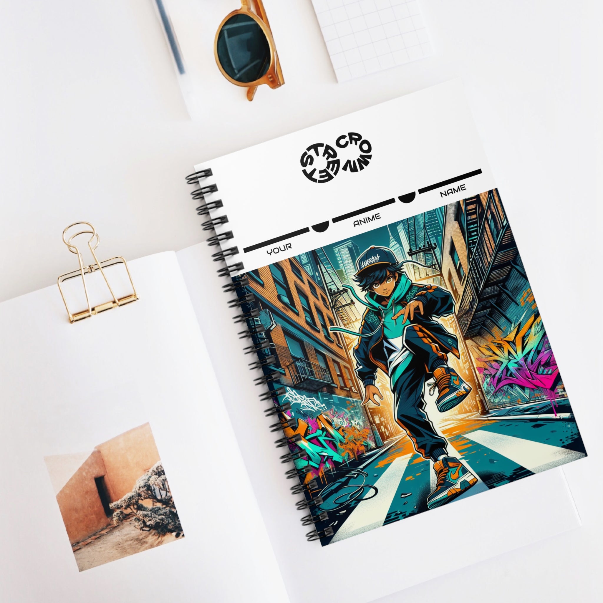 Street Crown Anime-Inspired Spiral Notebook - Customizable Cover, Perfect for Students, Artists, Journaling, Sketching, Gift for Anime Lovers