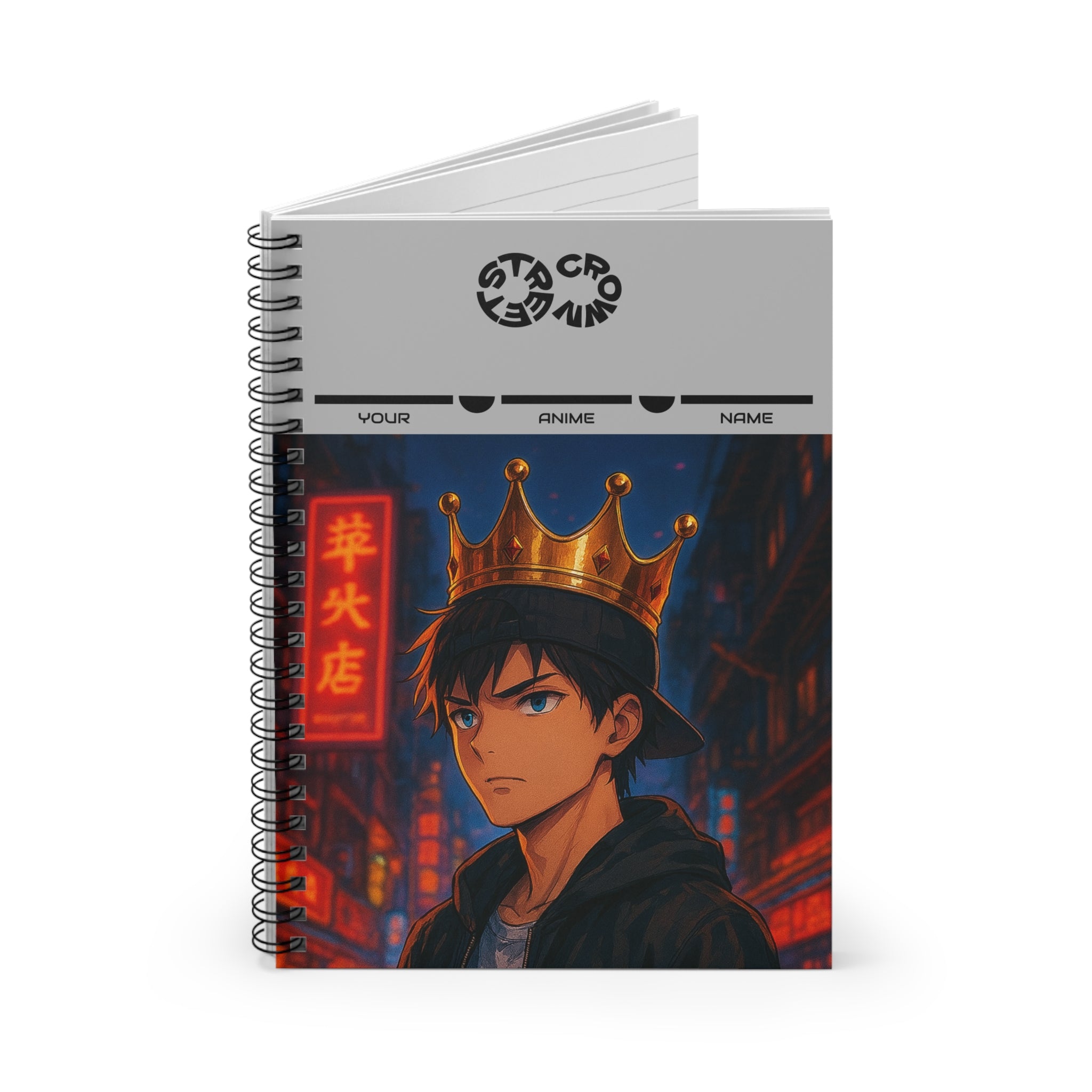 Street Crown Anime - Inspired Spiral Notebook - Customizable Cover, Perfect for Students, Artists, Journaling, Sketching, Gift for Anime Lovers