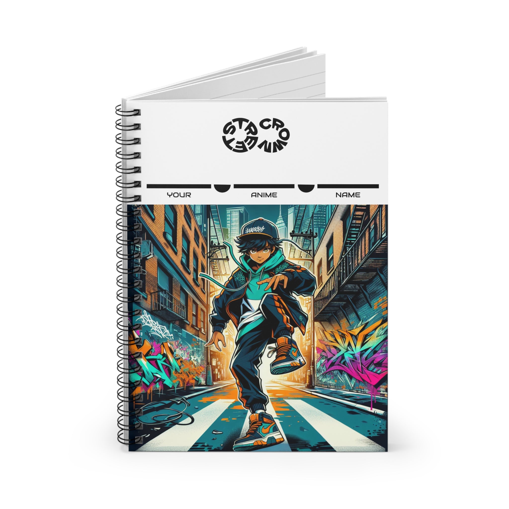 Street Crown Anime-Inspired Spiral Notebook - Customizable Cover, Perfect for Students, Artists, Journaling, Sketching, Gift for Anime Lovers